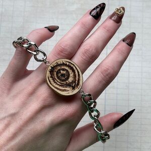 Wood Burned Eye Silver Chain Bracelet